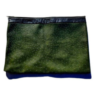 VTG Simco Textured Leather Clutch Pouch Paper File/Money Protector Green & Black